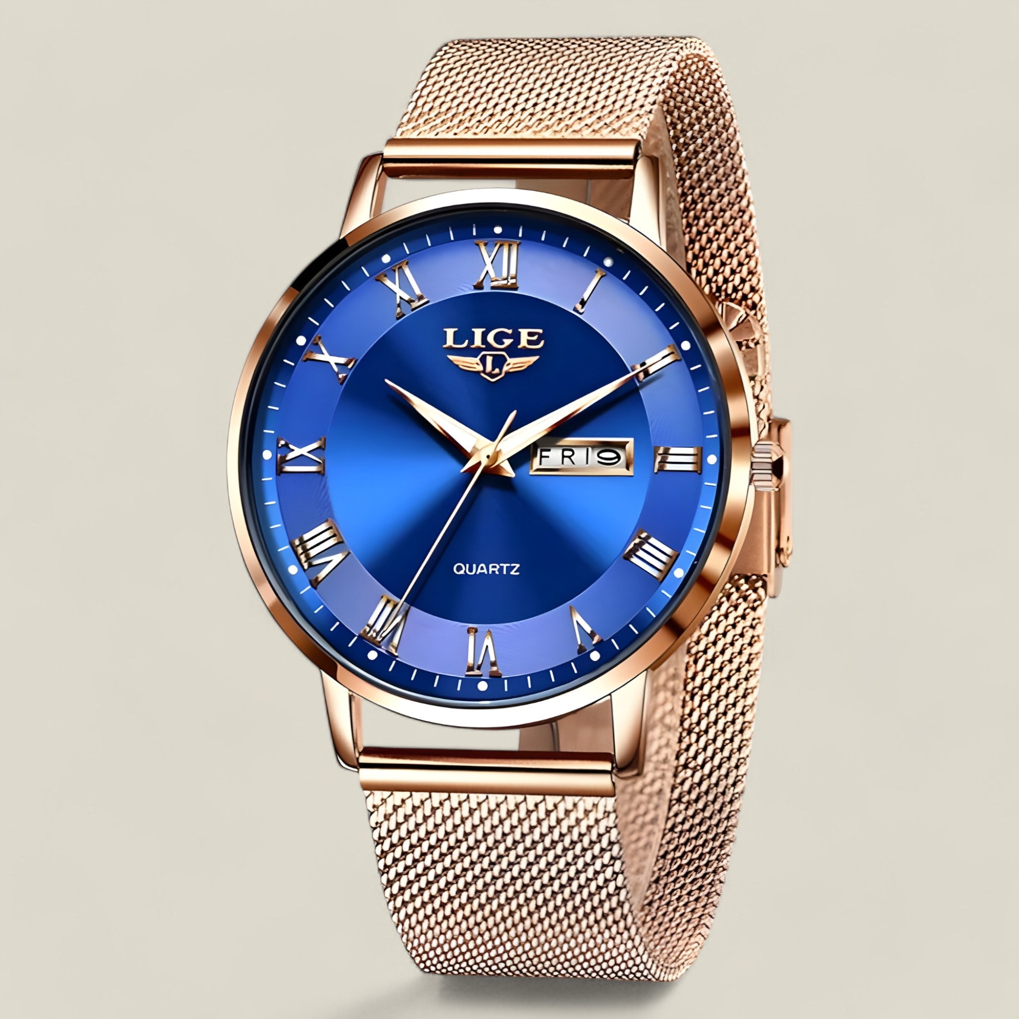 Valeria | Armbanduhr aus Edelstahl mit Mesh-Armband - Müheloser Stil - Blau Roségold - - Concept Fashionlab