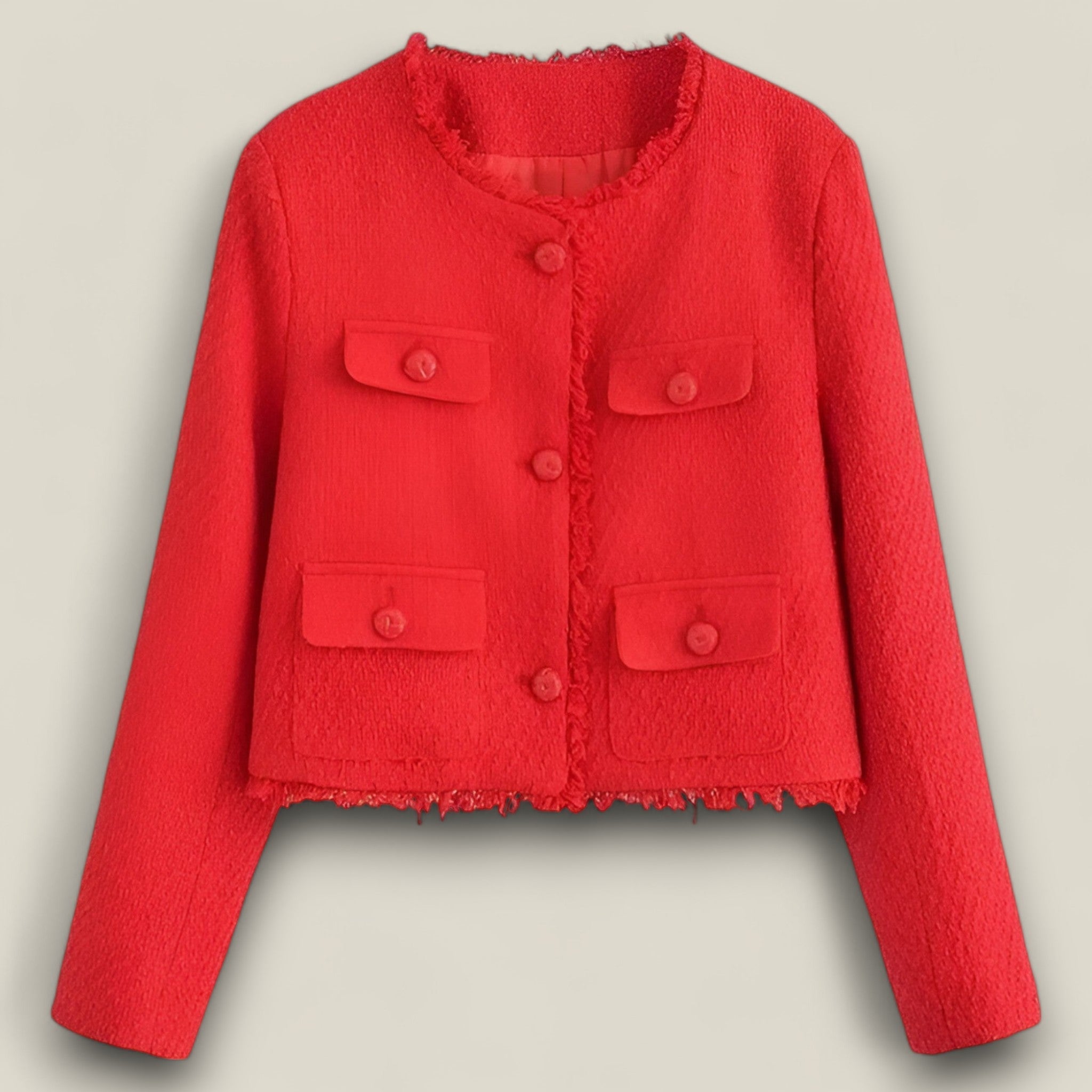 Alayna | Kurze Tweedjacke - Elegante Textur für den Herbst - Rot - - Concept Fashionlab