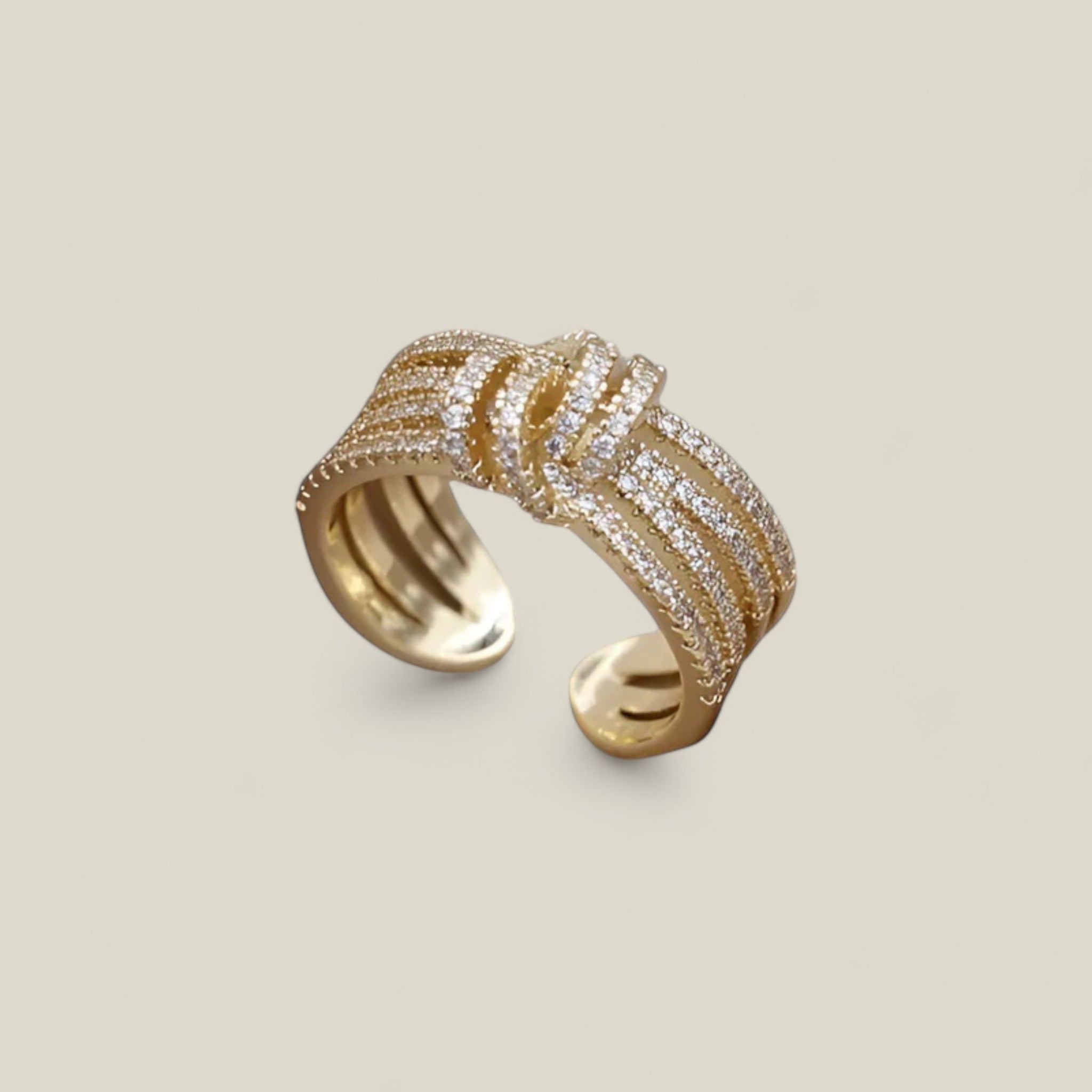 Evelyn | Eleganter Ring aus Zirkonia 14K vergoldet im modischen offenen Design - - Evelyn | Eleganter Ring aus Zirkonia 14K vergoldet im modischen offenen Design - Concept Fashionlab