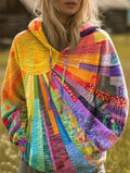 Bohemischer Multicolor Patchwork-Hoodie – lebendiger, gemütlicher Boho-Stil Damen