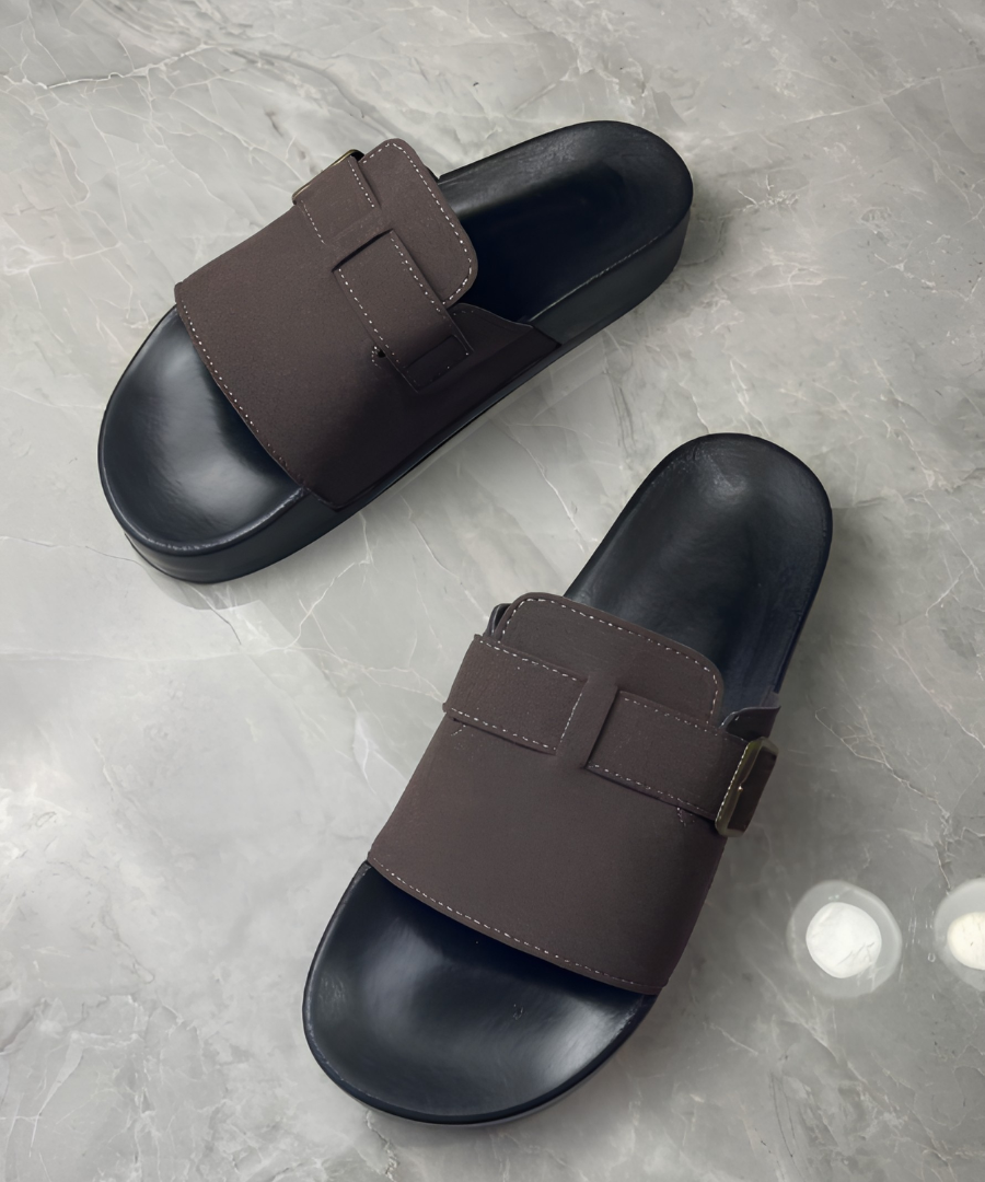 Herren-Pantoletten zum Hineinschlüpfen - Braun - sandal - Concept Fashionlab
