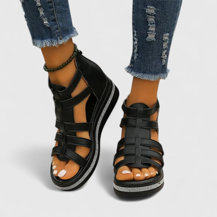 Gladiator Keilsandalen – Riemchen-Design und eleganter Look - Schwarz - Sandals - Concept Fashionlab