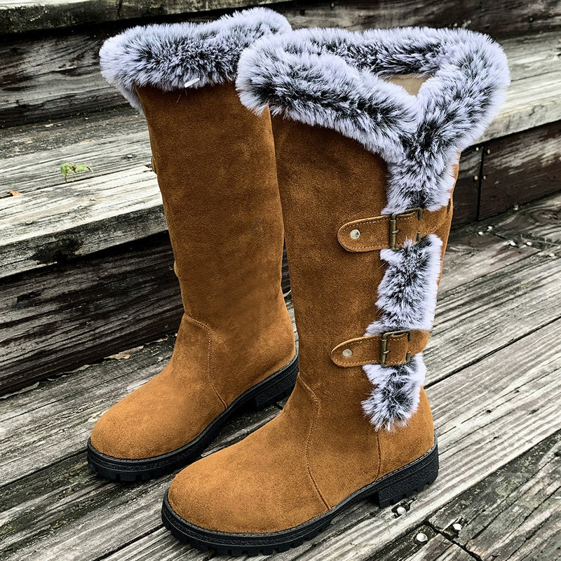 Damen Plüsch-Schneestiefel in Wadenhöhe – Gemütlicher, warmer Winterkomfort