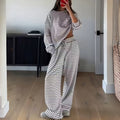 Damen-Gestreiftes Zweiteiliges Loungewear-Set – Gemütlicher Langarmkomfort für zu Hause