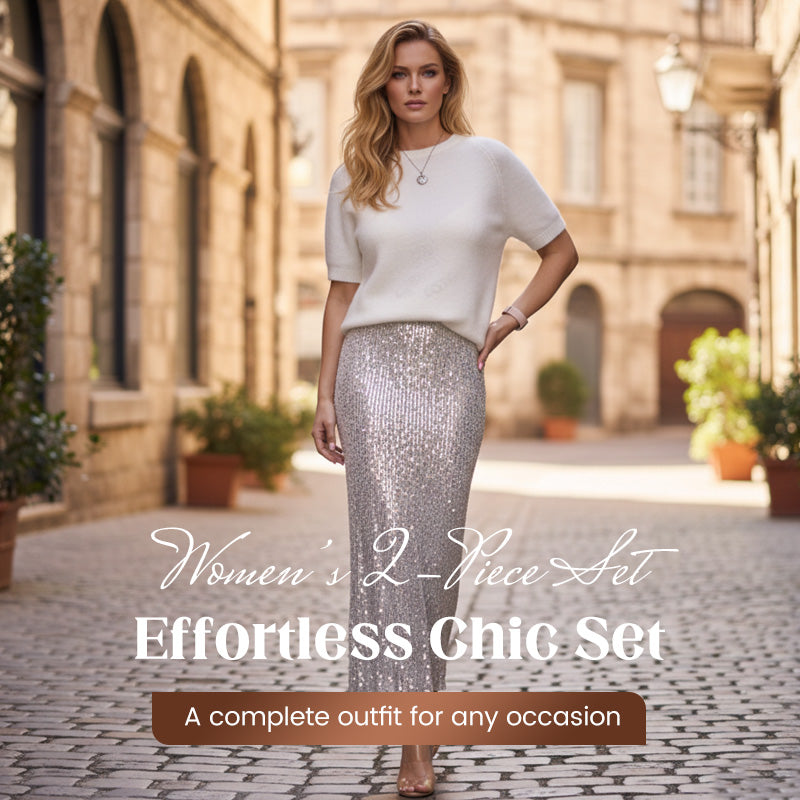 2026 Neuheiten: Damen Stricktop & Paillettenrock 2-teiliges Set – 70% Rabatt