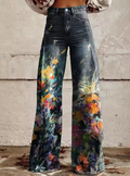 Tiffany Floral Art Flare-Jeans – Denim mit Blumenmuster und ausgestellter Silhouette